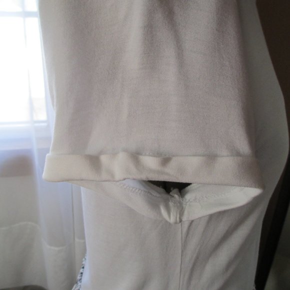 Scripted White Short Sleeve Top with Black and White Striped Tiered Hem  Size S - Picture 8 of 13